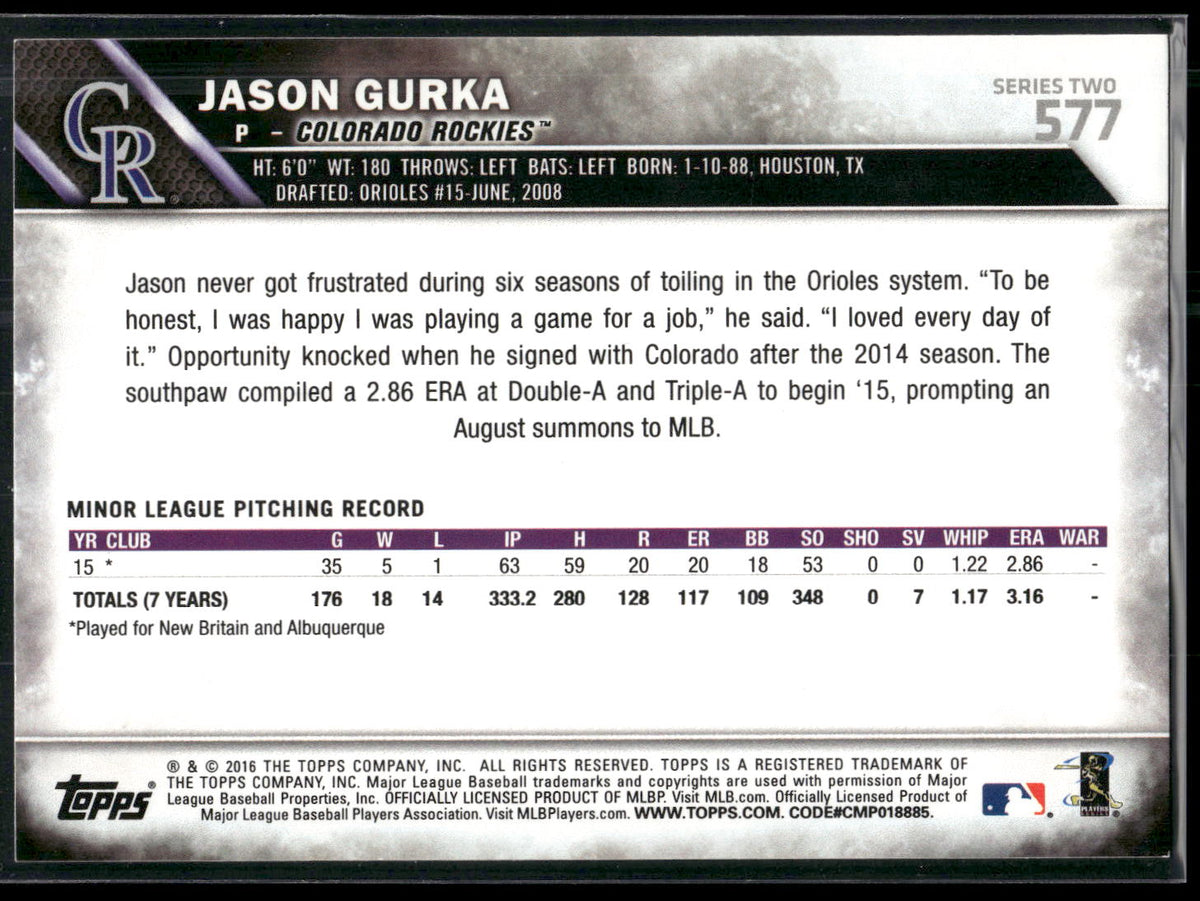 2016 Topps #577 Jason Gurka