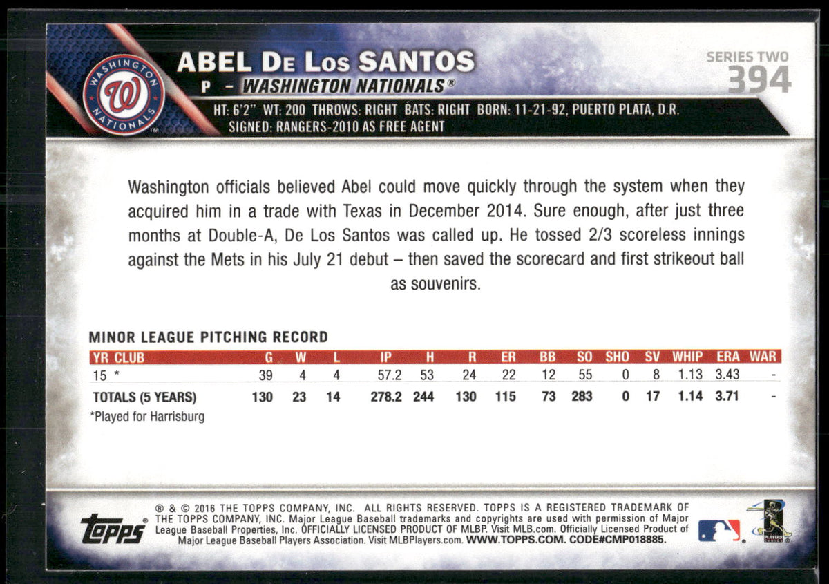 2016 Topps #394 Abel De Los Santos
