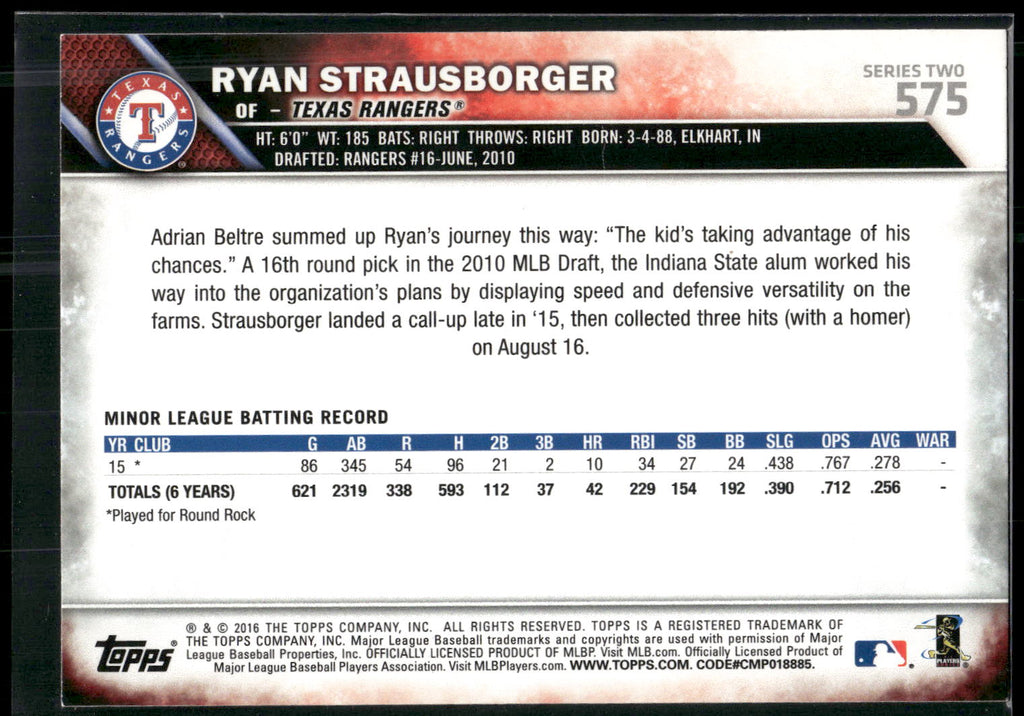 2016 Topps #575 Ryan Strausborger