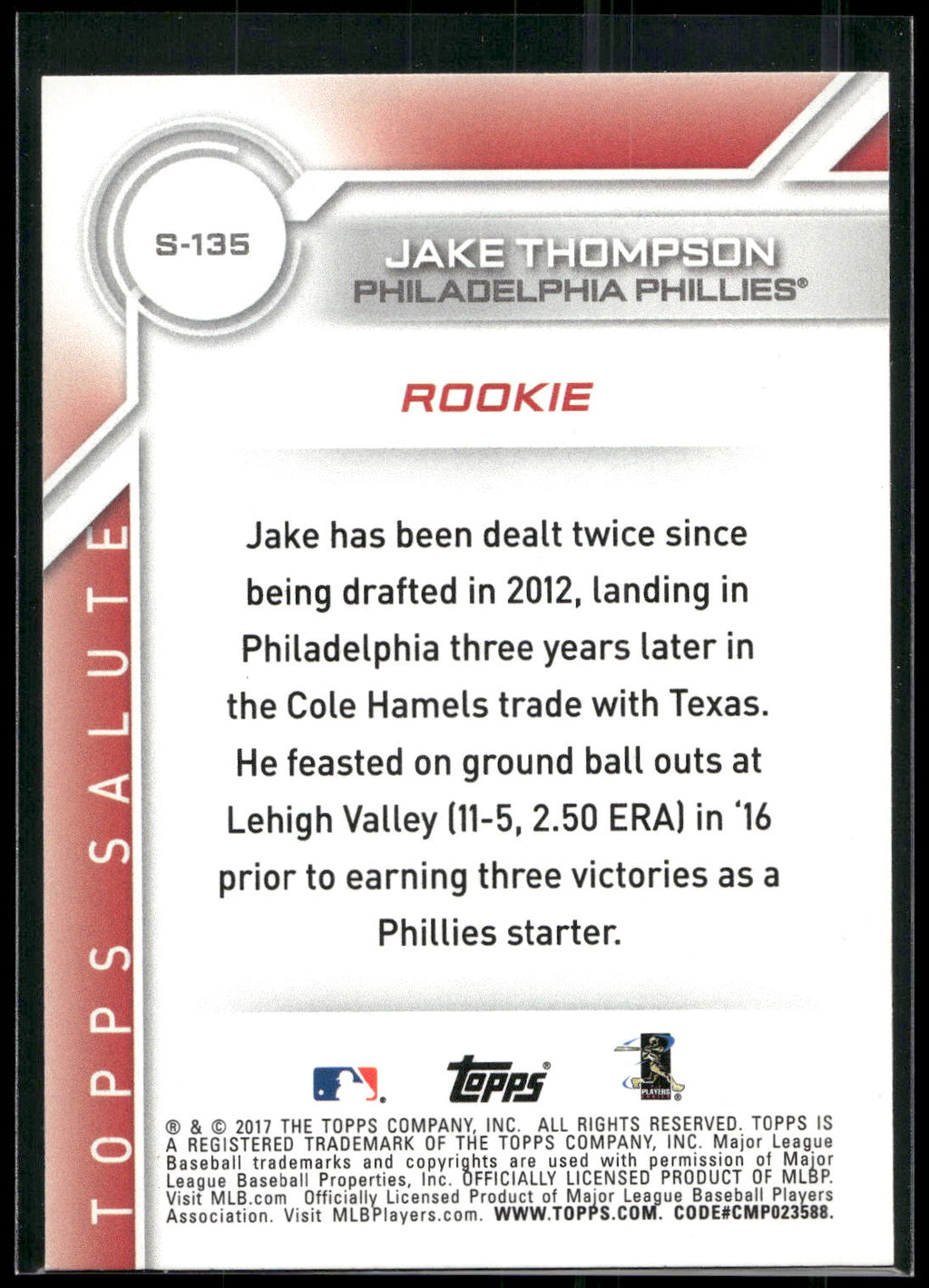 2017 Topps #S-135 Jake Thompson Salute