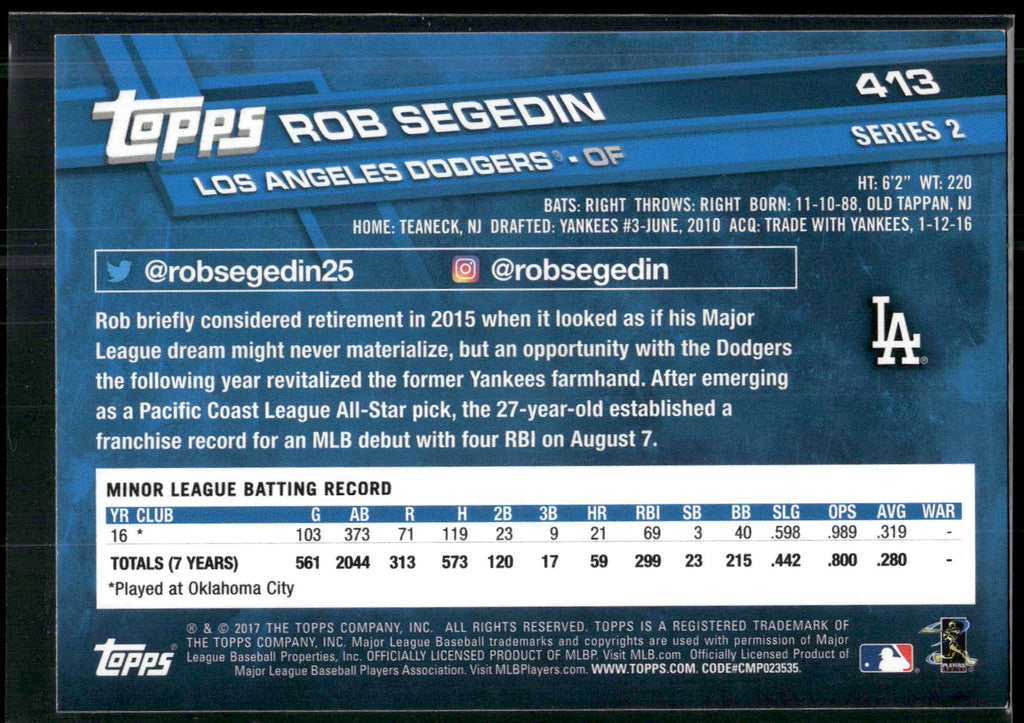 2017 Topps #413 Rob Segedin
