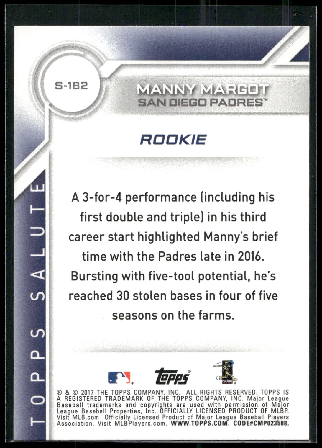 2017 Topps #S-182 Manny Margot Salute