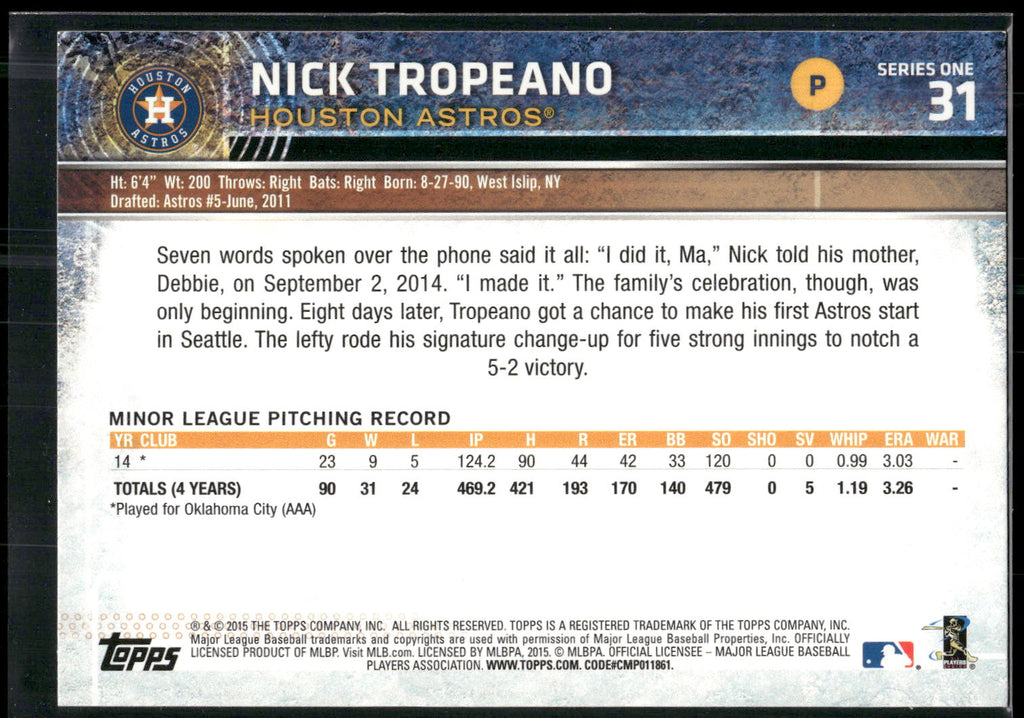 2015 Topps #31 Nick Tropeano