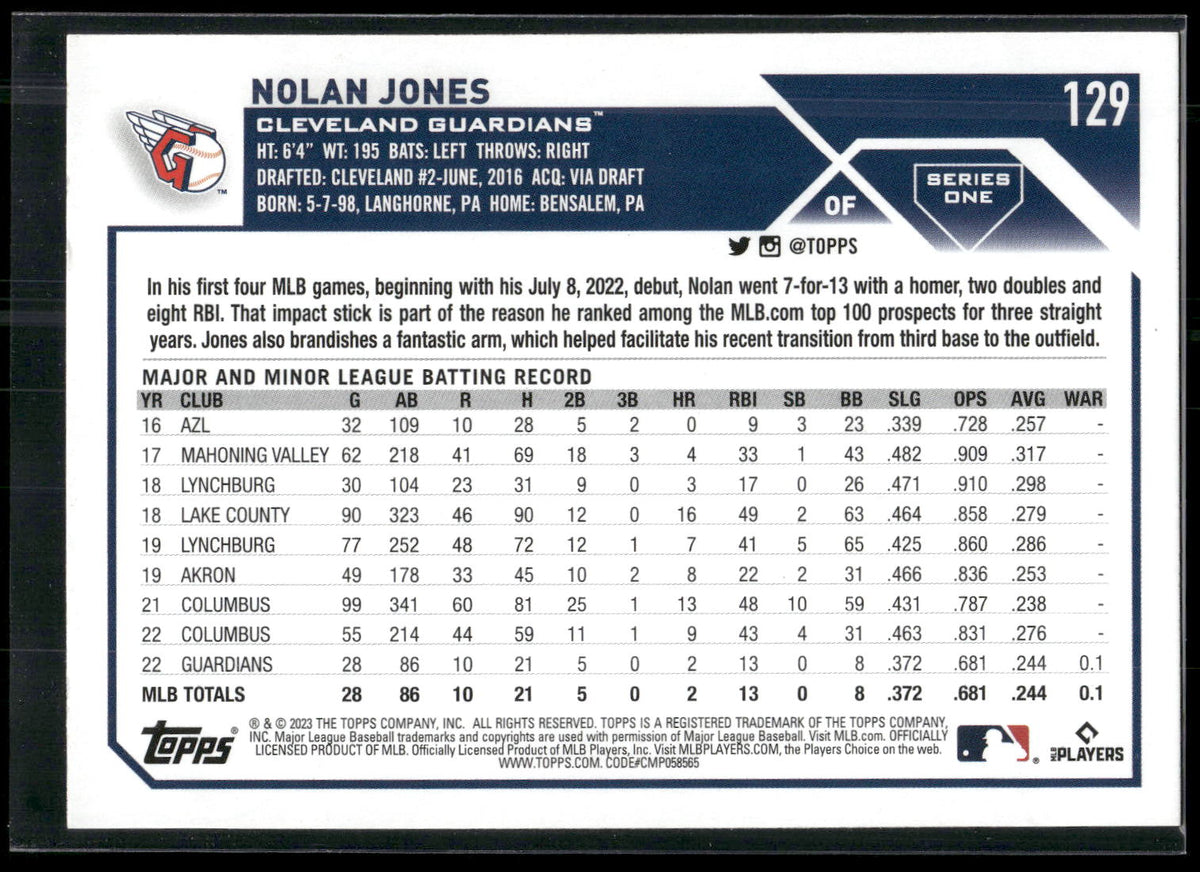 2023 Topps #129 Nolan Jones