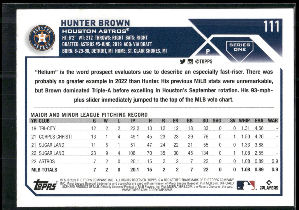 2023 Topps #111 Hunter Brown