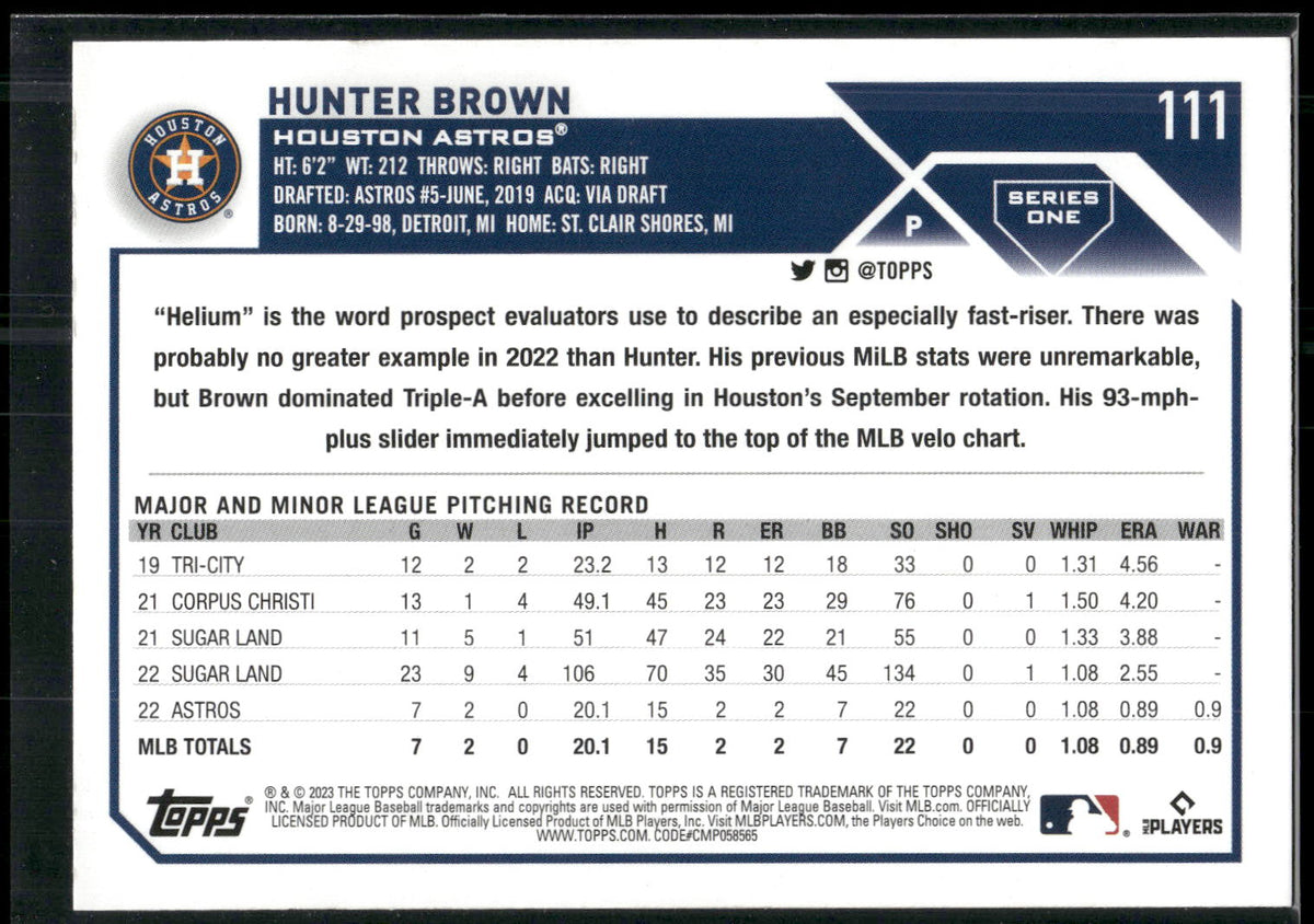 2023 Topps #111 Hunter Brown