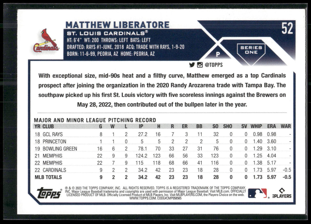 2023 Topps #52 Matthew Liberatore