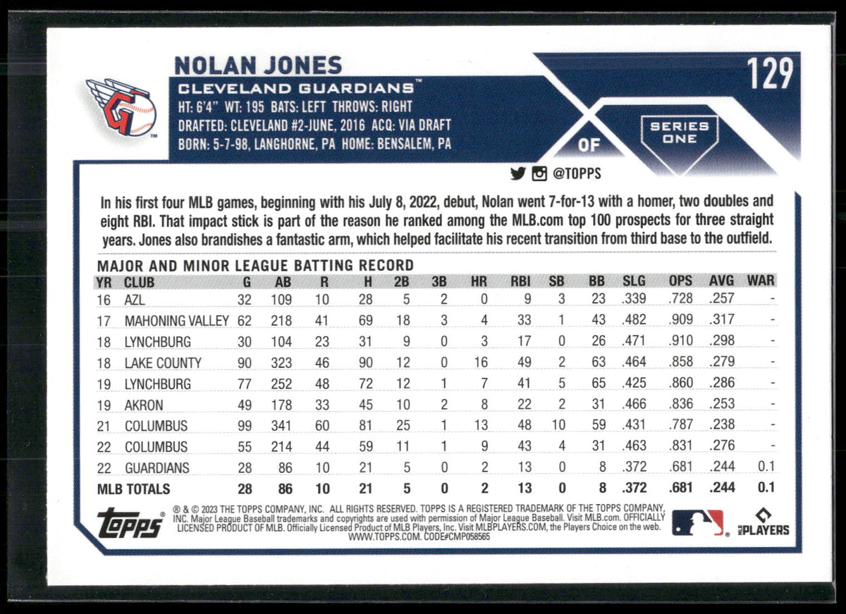2023 Topps #129 Nolan Jones