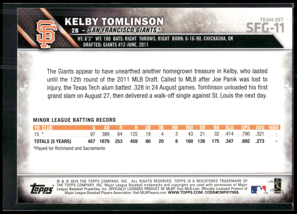 2016 Topps #322 Kelby Tomlinson