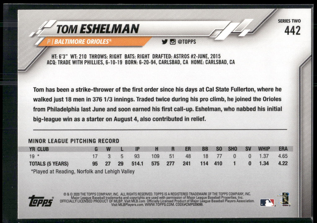 2020 Topps #442 Tom Eshelman