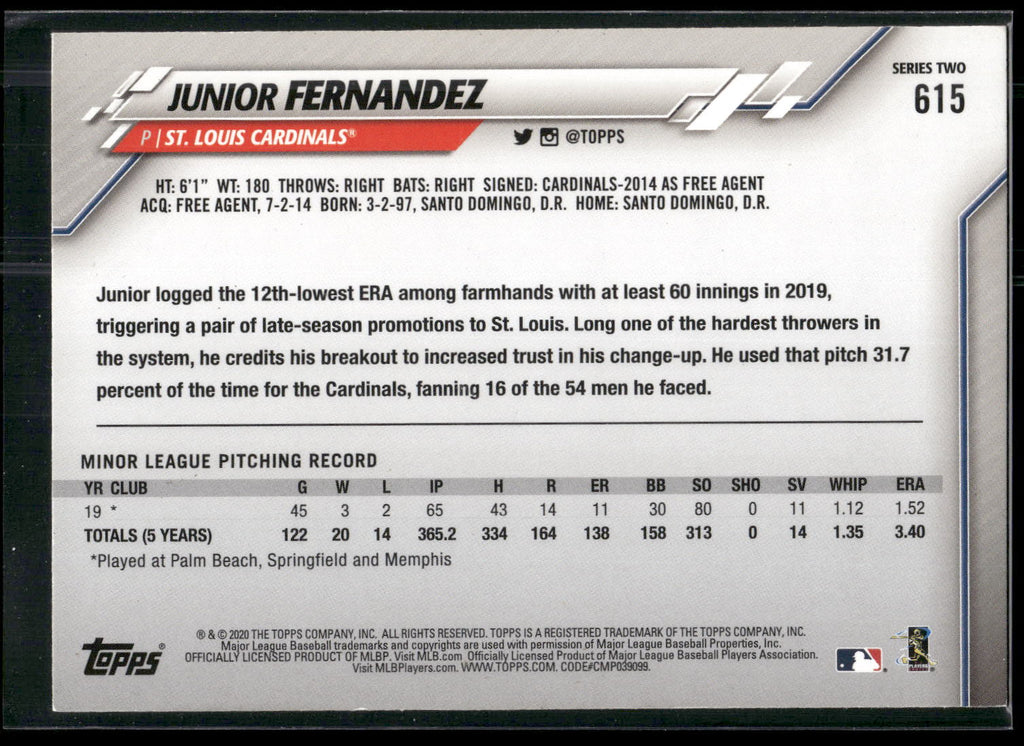 2020 Topps #615 Junior Fernandez