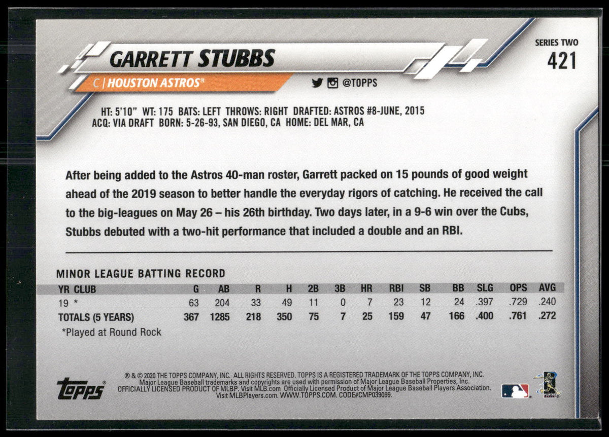 2020 Topps #421 Garrett Stubbs