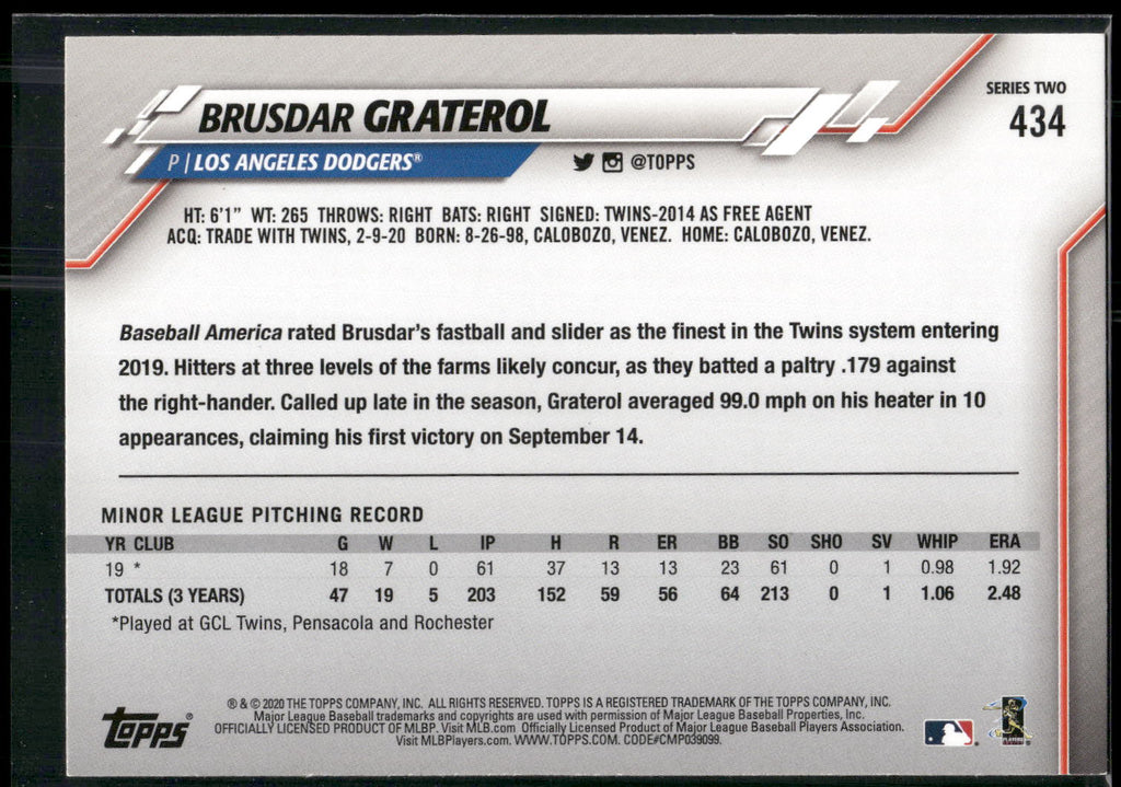 2020 Topps #434 Brusdar Graterol