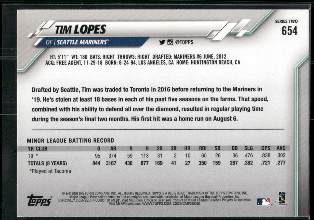 2020 Topps #654 Tim Lopes
