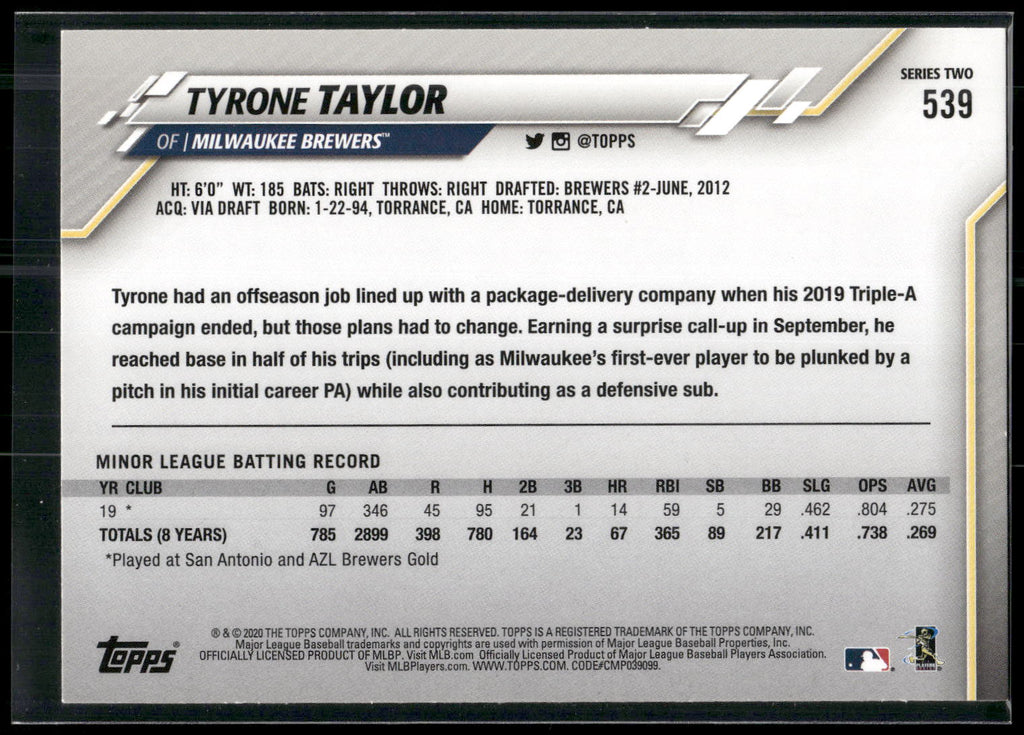 2020 Topps #539 Tyrone Taylor