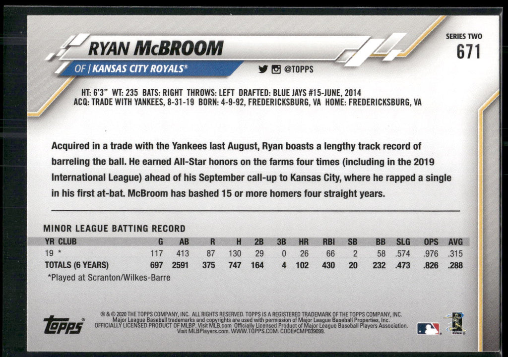 2020 Topps #671 Ryan McBroom