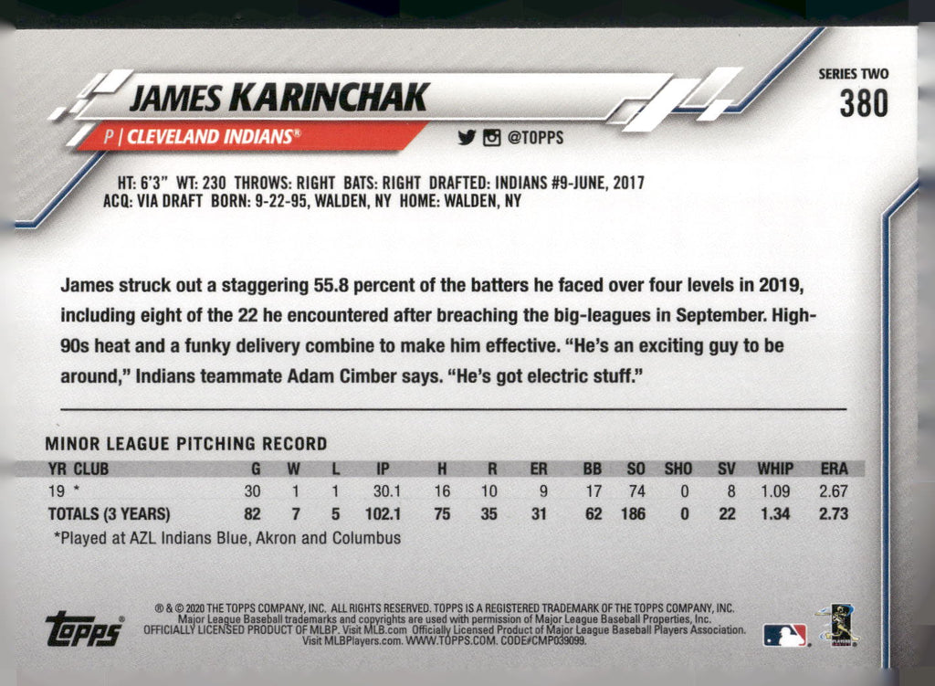 2020 Topps #380 James Karinchak