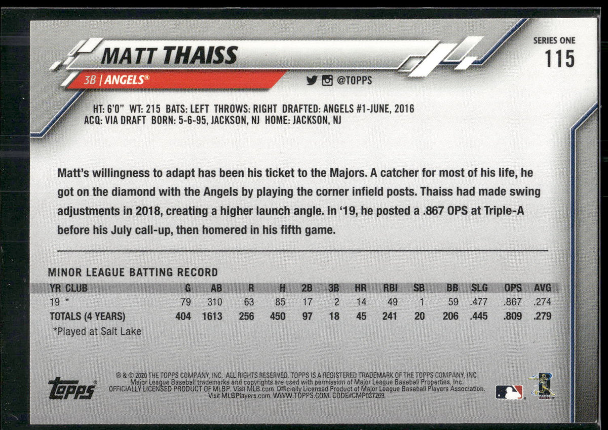 2020 Topps #115 Matt Thaiss