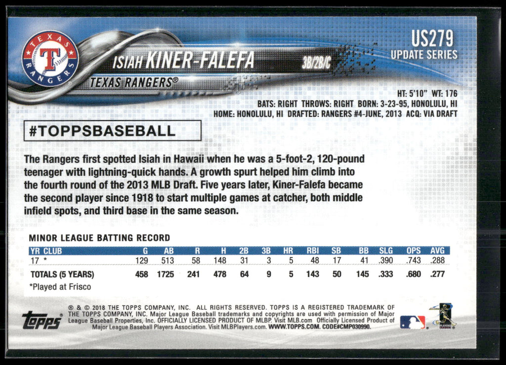 2018 Topps Update #US279 Isiah Kiner-Falefa