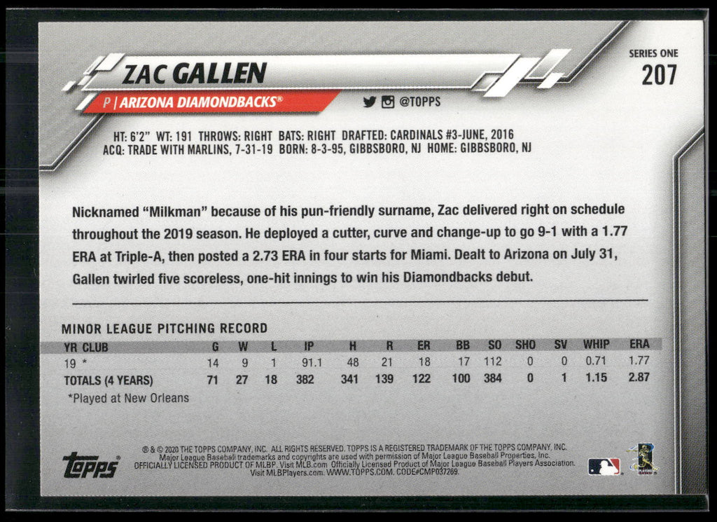 2020 Topps #207 Zac Gallen