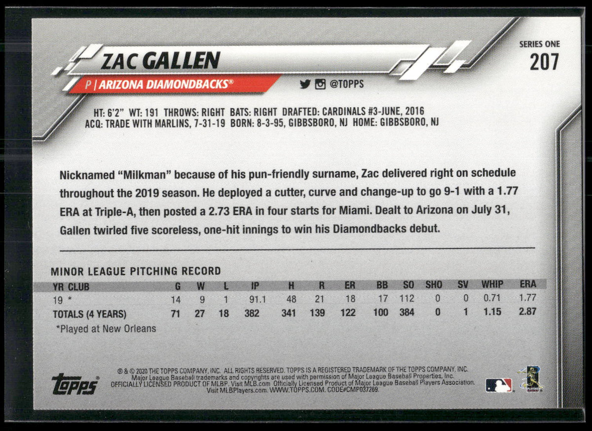 2020 Topps #207 Zac Gallen