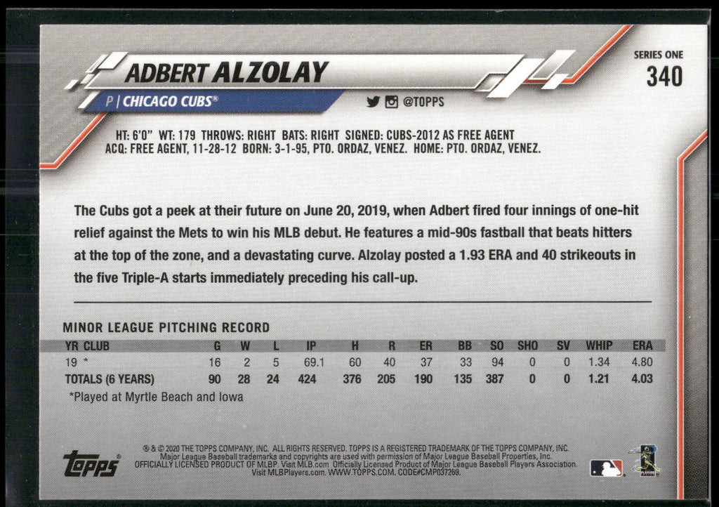 2020 Topps #340 Adbert Alzolay