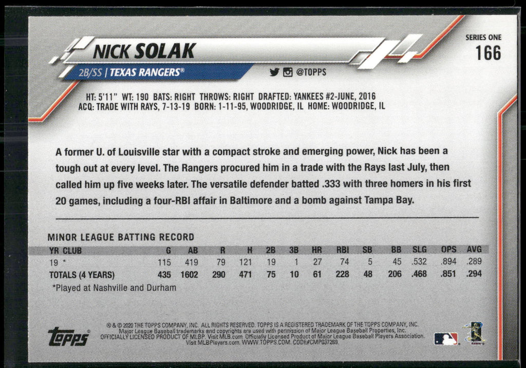 2020 Topps #166 Nick Solak