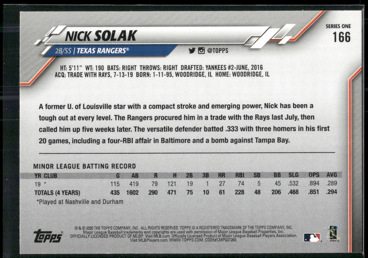 2020 Topps #166 Nick Solak