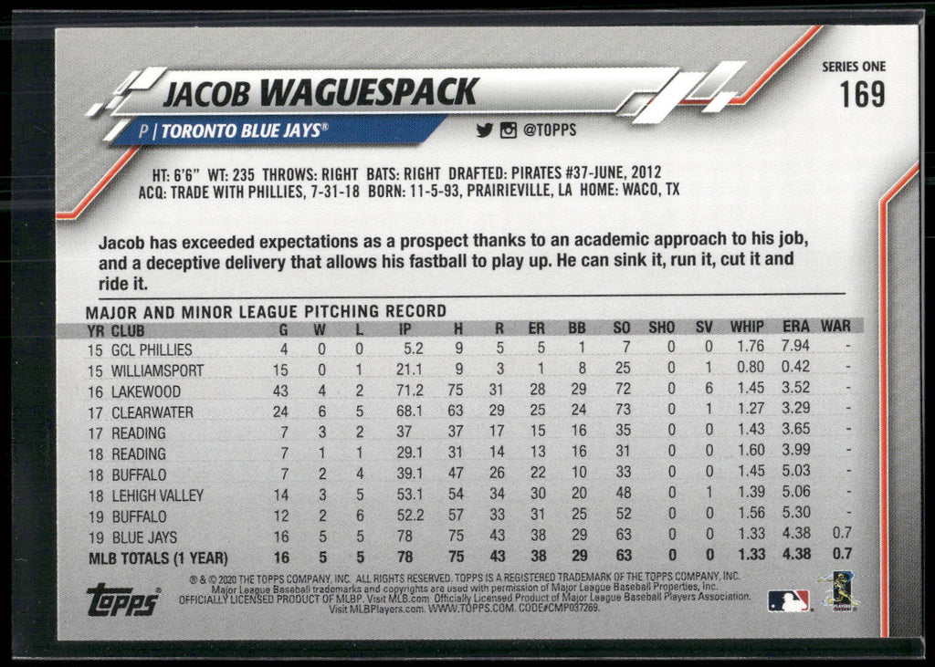 2020 Topps #169 Jacob Waguespack