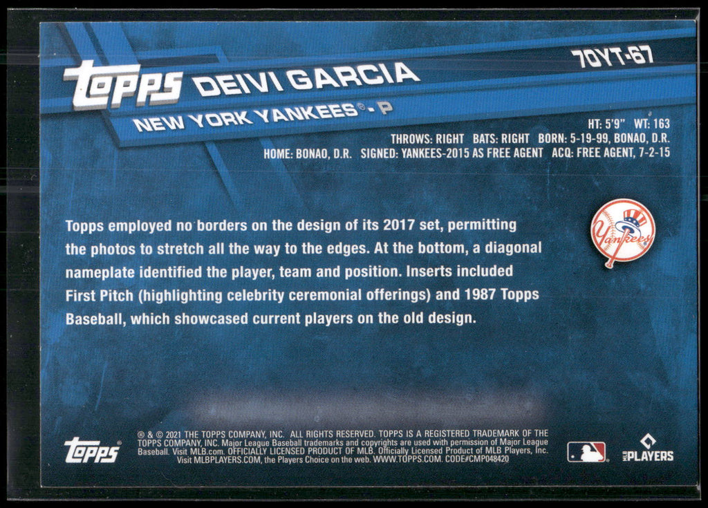 2021 Topps Update #70YT-67 Deivi Garcia 70 Years of Topps Baseball