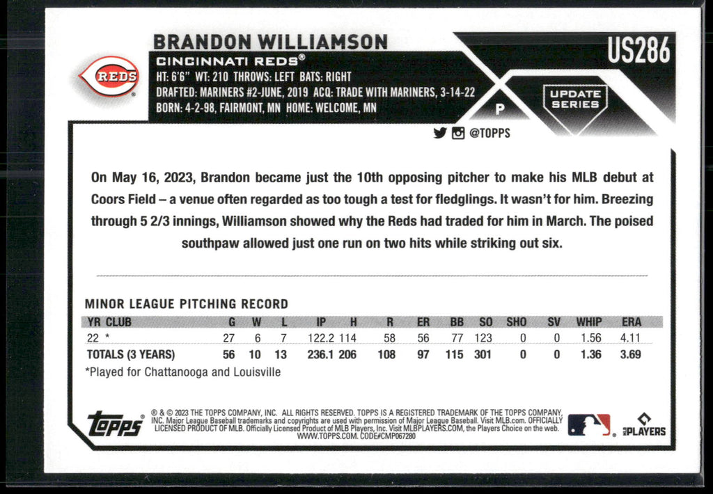 2023 Topps Update #US286 Brandon Williamson