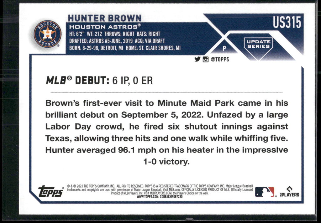 2023 Topps Update #US315 Hunter Brown