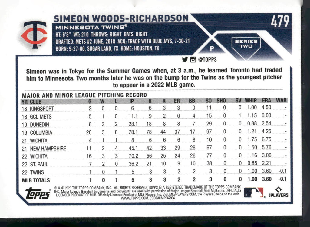 2023 Topps #479 Simeon Woods Richardson
