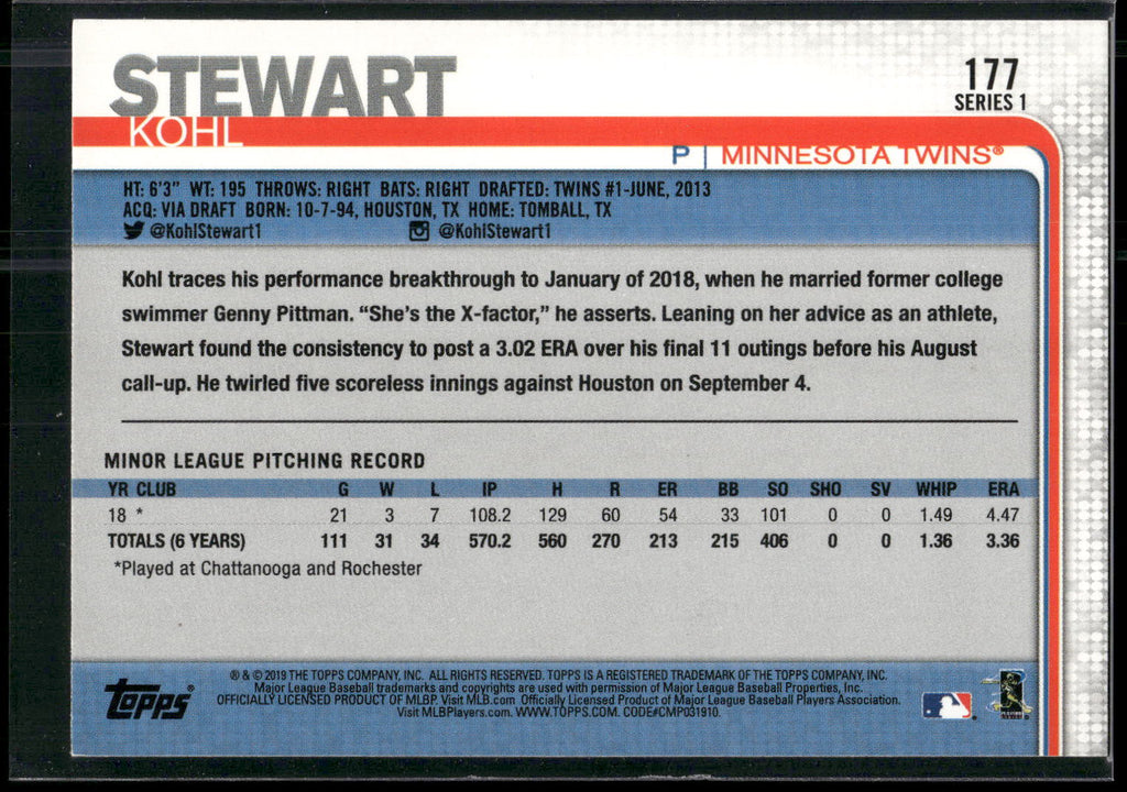 2019 Topps #177 Kohl Stewart