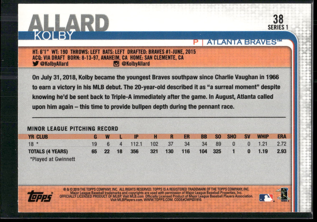 2019 Topps #38 Kolby Allard