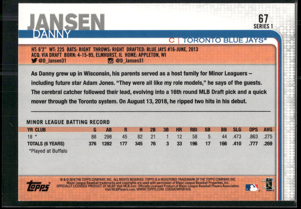 2019 Topps #67 Danny Jansen