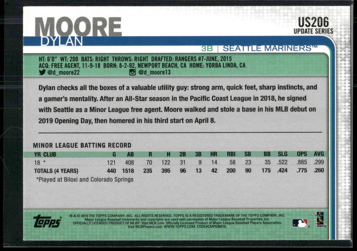 2019 Topps Update #US206 Dylan Moore