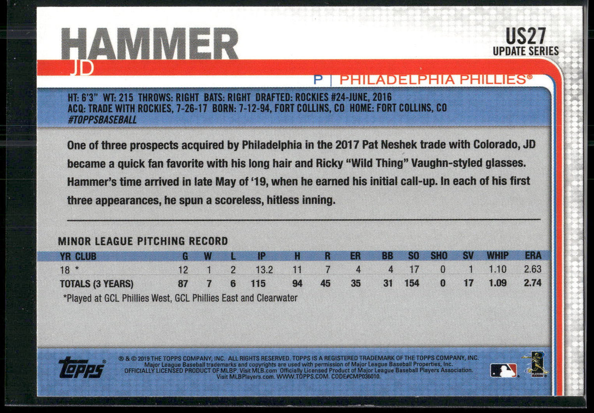2019 Topps Update #US27 J.D. Hammer