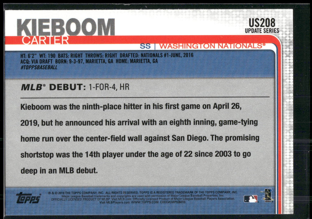 2019 Topps Update #US208 Carter Kieboom