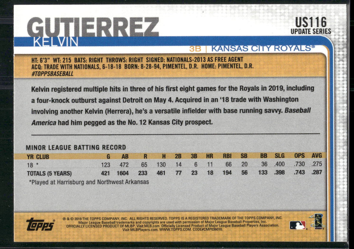 2019 Topps Update #US116 Kelvin Gutierrez