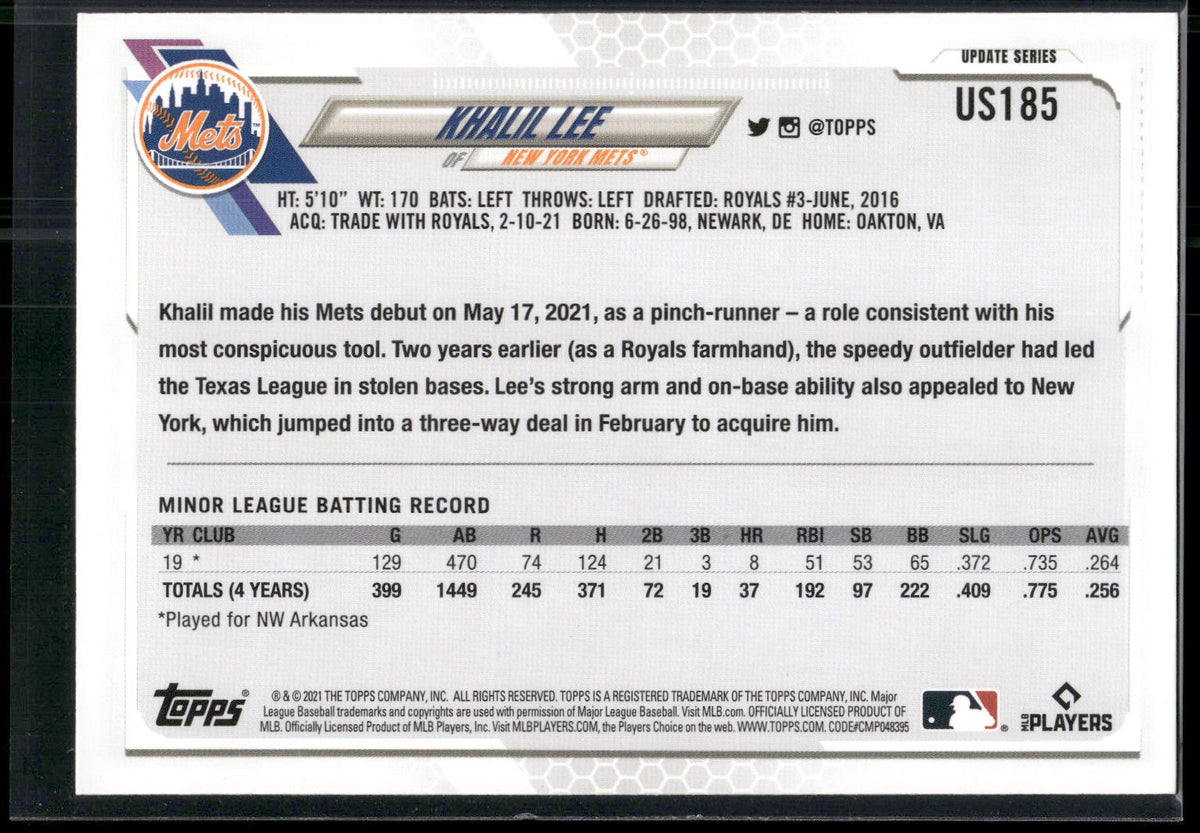 2021 Topps Update #US185 Khalil Lee