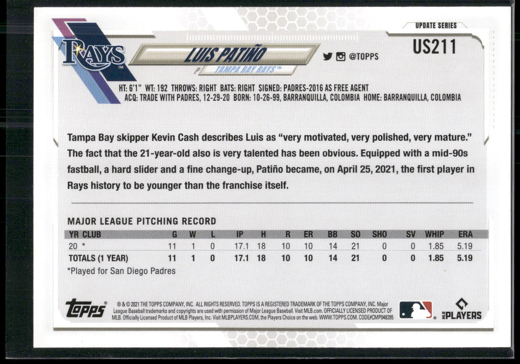 2021 Topps Update #US211 Luis Patiño