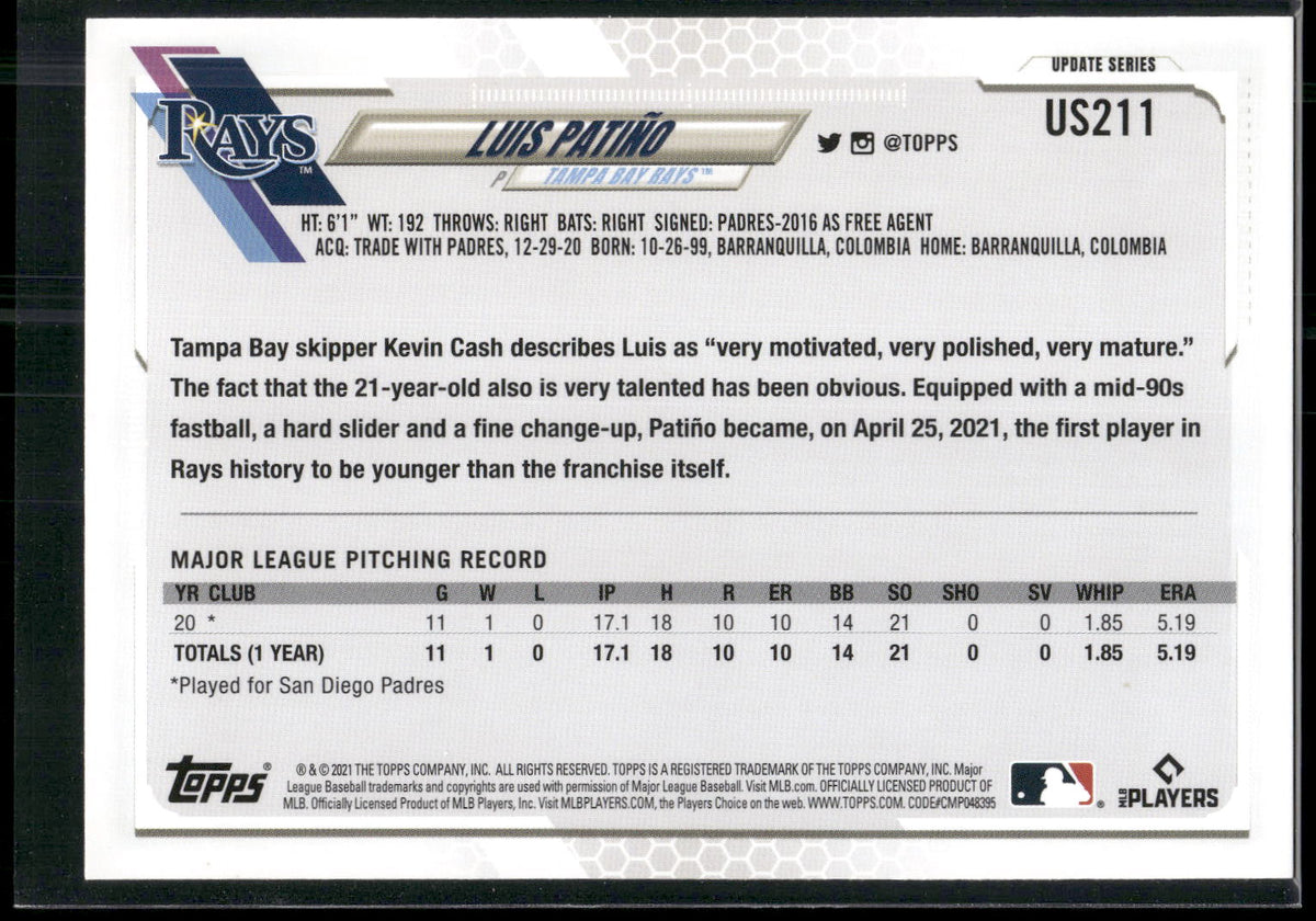 2021 Topps Update #US211 Luis Patiño