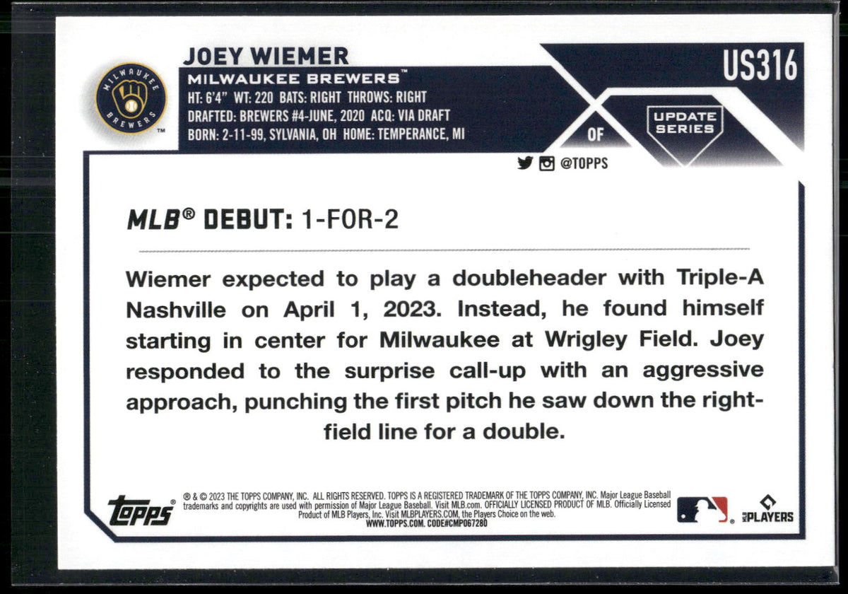 2023 Topps Update #US316 Joey Wiemer