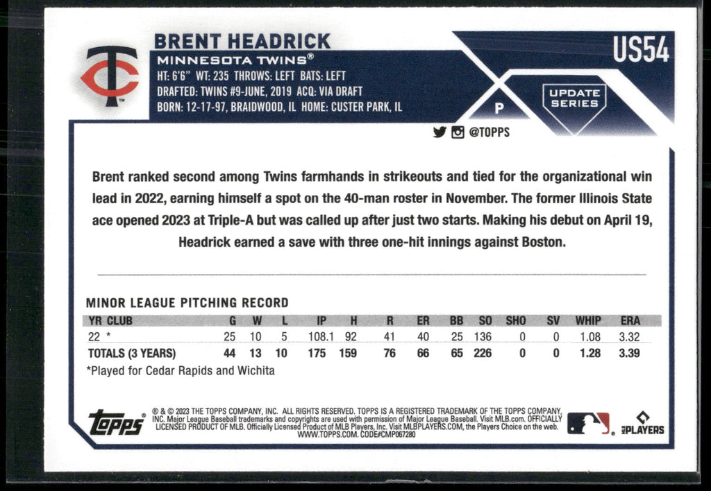 2023 Topps Update #US54 Brent Headrick