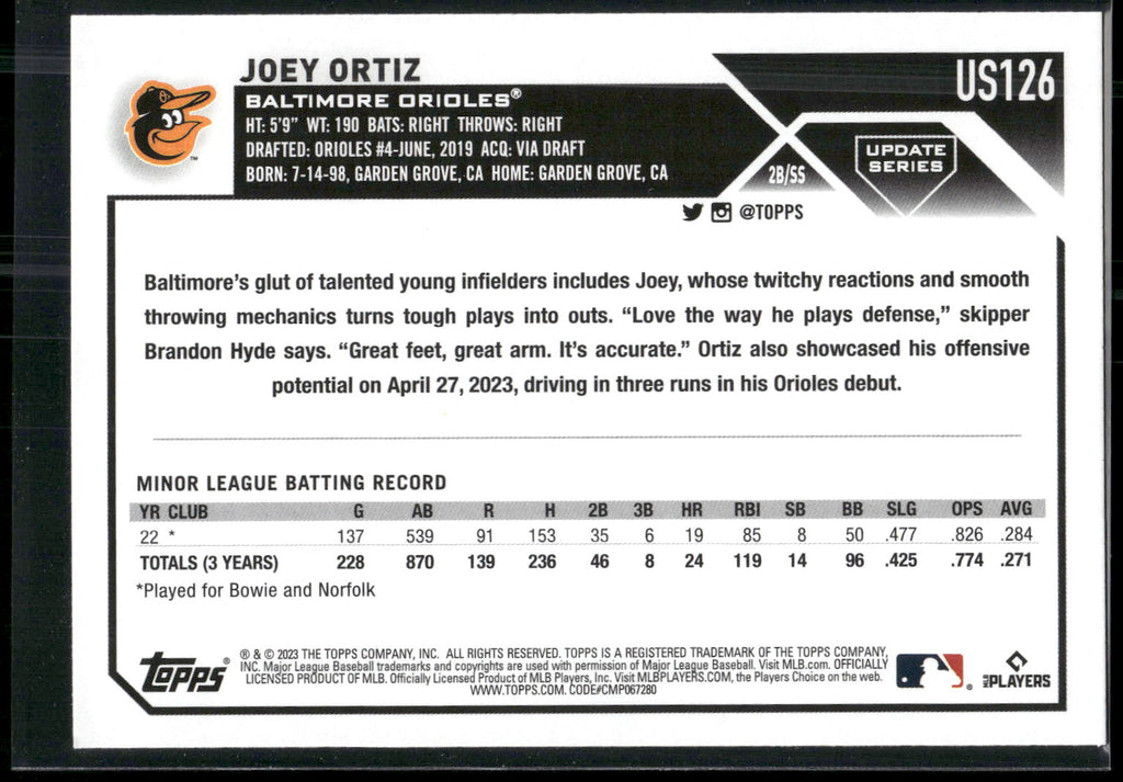 2023 Topps Update #US126 Joey Ortiz