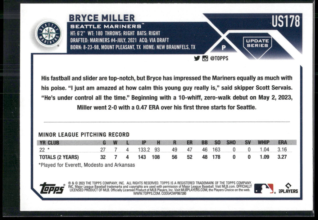 2023 Topps Update #US178 Bryce Miller