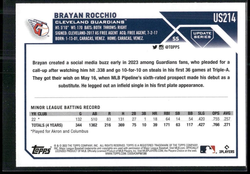 2023 Topps Update #US214 Brayan Rocchio