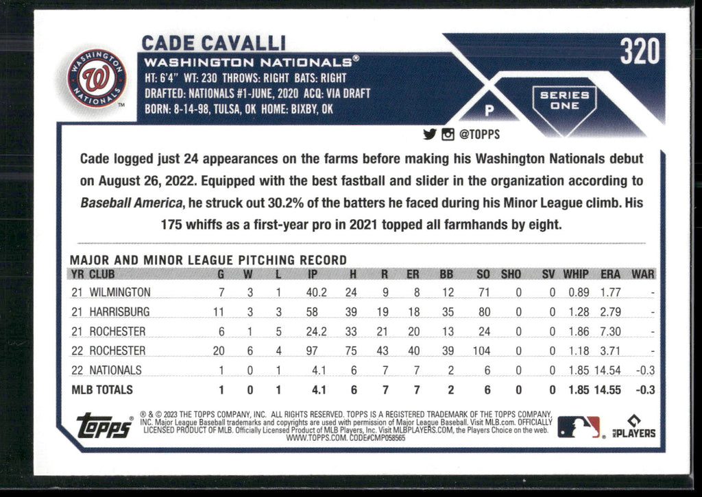 2023 Topps #320 Cade Cavalli