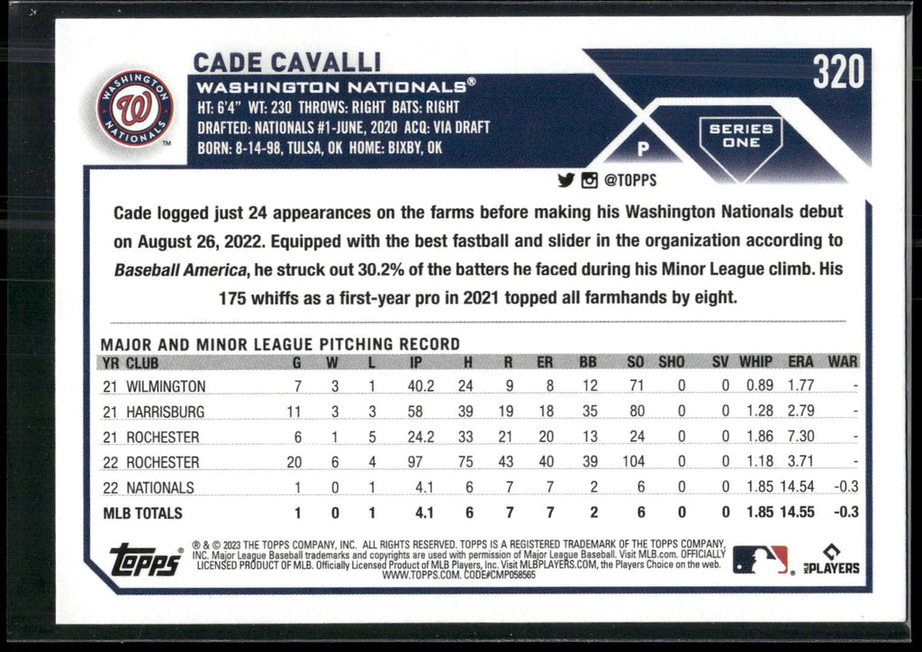 2023 Topps #320 Cade Cavalli